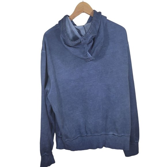 Sun + Stone Garment-Washed Fleece Hoodie Kangaroo pocket Hoodie Mens Navy Medium - Picture 4 of 8